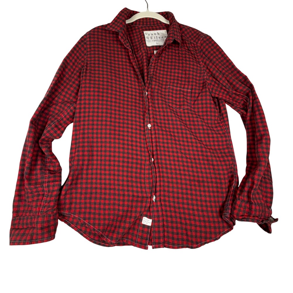 Frank & Eileen Barry Red Black Gingham Cotton Button Down Shirt XL Womens USA